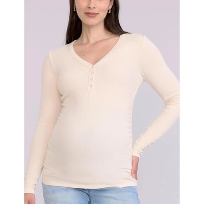 Target Women's V-Neck Side-Ruched Long Sleeve Henley Maternity Tee - Whitecap Grey - Size: Small - Motherhood Maternity