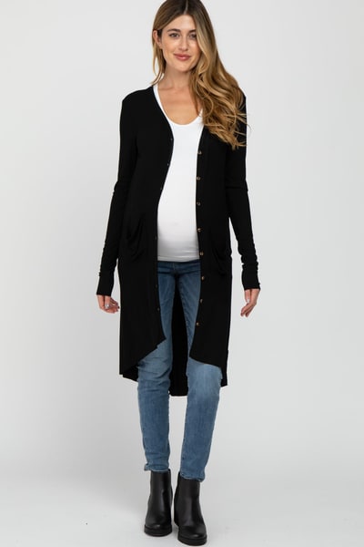 PinkBlush Black Button Front Knit Maternity Cardigan