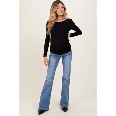 Target PinkBlush Light Blue Vintage Wash Flare Maternity Jeans Light Blue 32