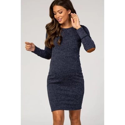 Target Pinkblush PinkBlush Heather Navy Suede Elbow Patch Sleeve Maternity Dress XL