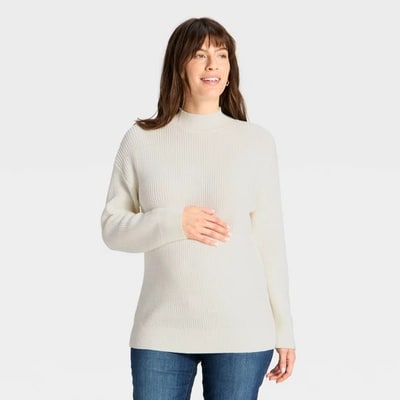 Target Mock Turtleneck Tunic Maternity Pullover Sweater -  Isabel Maternity by Ingrid & Isabel™ Cream M