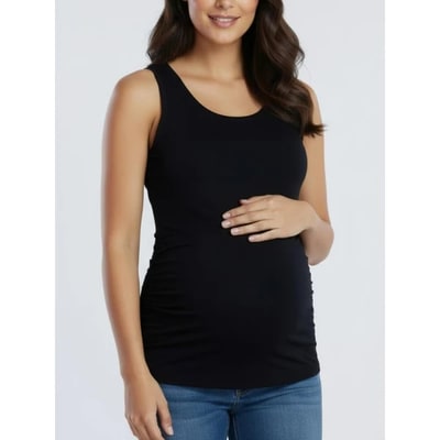 Target Women's Scoop Neck Side-Ruched Maternity Tank Top - Black - Size: Large - Motherhood Maternity