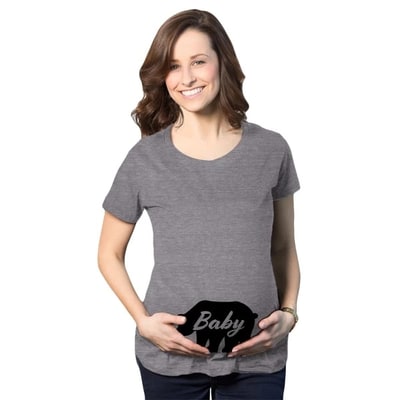 Target Maternity Baby Bear T Shirt Cute Adorable Pregnancy Tee for Expecting Mother - Crazy Dog Maternity T Shirt for Animal Lovers Dark Grey XL