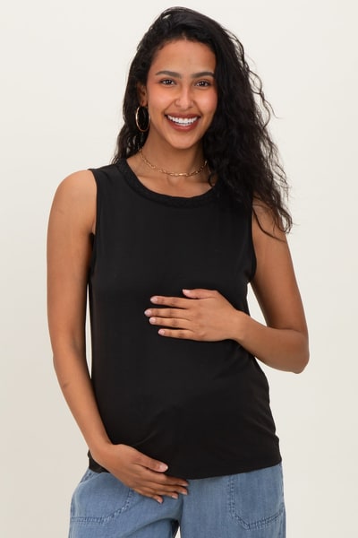 PinkBlush Black Braided Neckline Maternity Tank