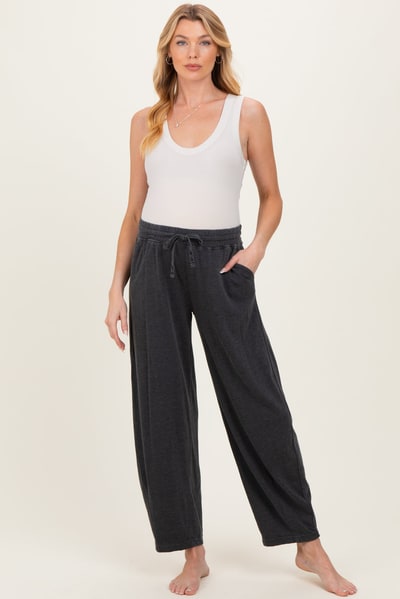 PinkBlush Black Mineral Wash Barrel Leg Maternity Lounge Pants