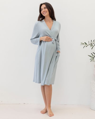 Angel Maternity Grace Maternity & Nursing Robe - Sea Mist
