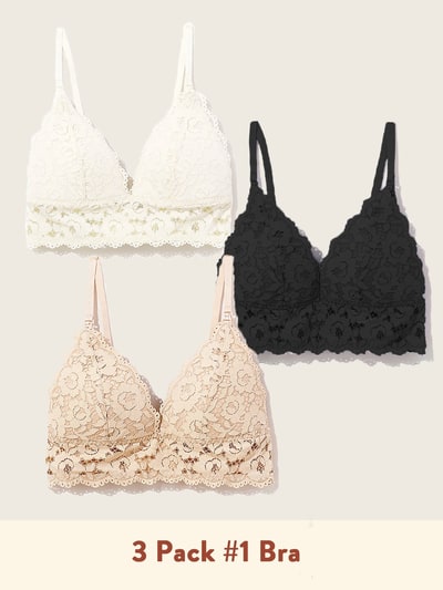 Momanda 3 Pack Lace Plunge Bralette
