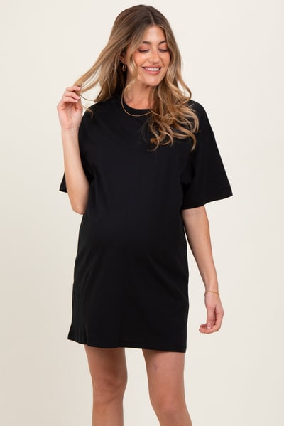 PinkBlush Black Crewneck Short Sleeve Maternity T-Shirt Dress