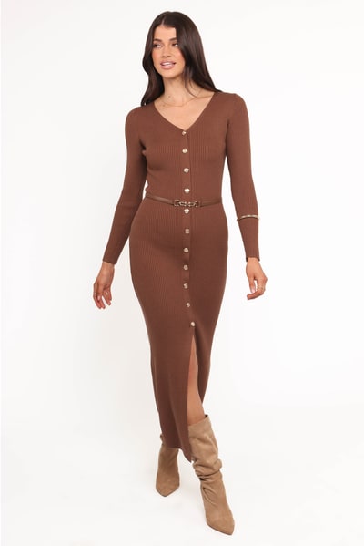 Petal & Pup Brydie Long Sleeve Midi Dress - Chocolate Brown