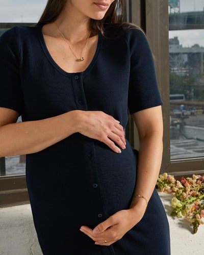 A Pea in the Pod Nurture Short Sleeve Button Down Midi Dress