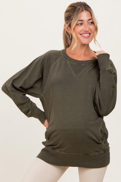 PinkBlush Olive Vintage Wash French Terry Maternity Pullover