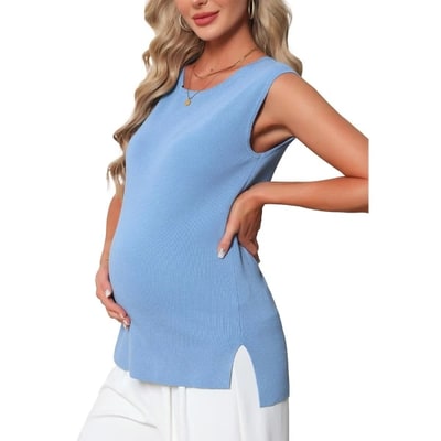 Target INSPIRE CHIC Women's Maternity Spring Top Short Sleeve Pullover Tops Basic Ribbed Knit Slim Fitted Casual Shirts 2026 Small Blue