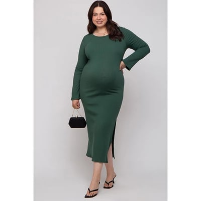 Target Pinkblush Forest Green Ribbed Side Slit Maternity Plus Maxi Dress 3X