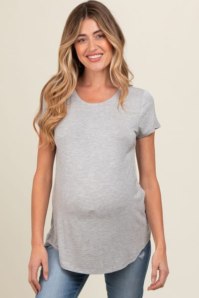 PinkBlush Heather Grey Basic Short Sleeve Maternity Top