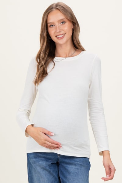 PinkBlush Cream Long Sleeve Maternity Top