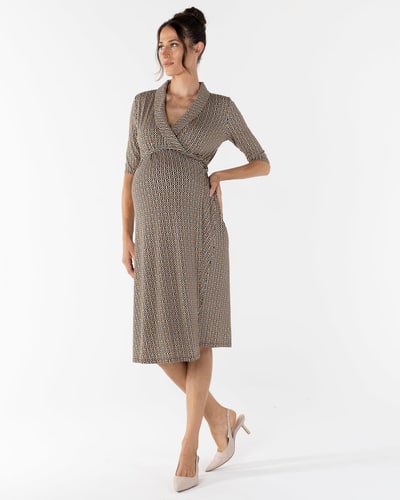 Angel Maternity Eve Maternity Classic Wrap Dress in Link Print