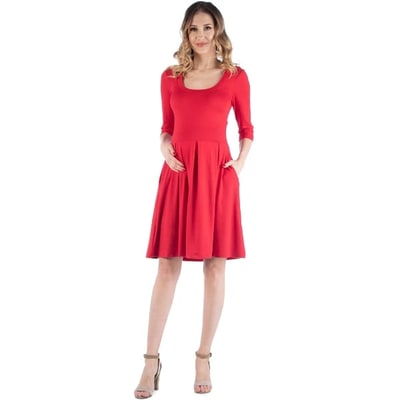Target 24seven Comfort Apparel Maternity Fit and Flare Scoop Neck Dress-Red-M