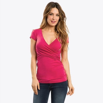 Target Coolmee Women Summer Maternity Nursing Tops Short Sleeve Breastfeeding Shirts Heather V Neck Shirt S Rose red