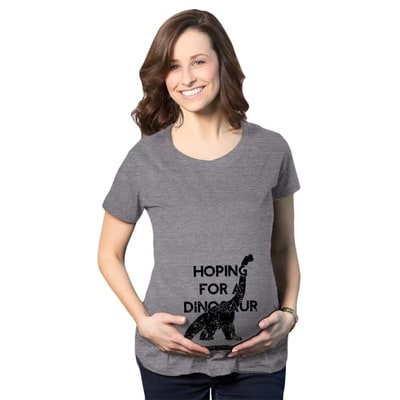 Target Maternity Hoping for a Dinosaur Funny Baby Pregnancy Announcement T shirt - Crazy Dog Maternity T Shirt With Dinosaur Sayings Dark Grey XXL