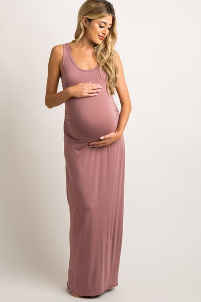 PinkBlush PinkBlush Mauve Sleeveless Fitted Maternity Maxi Dress