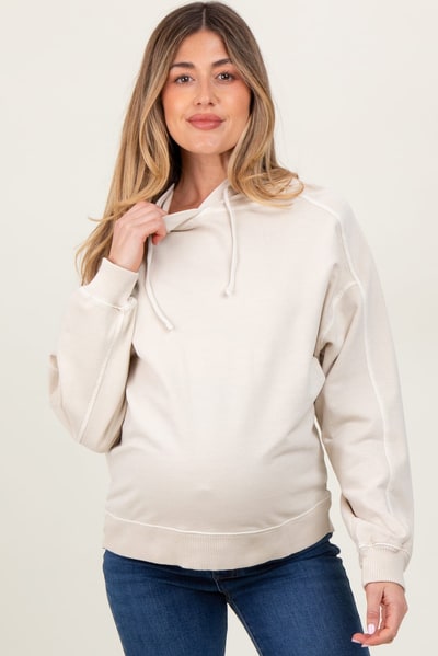 PinkBlush Cream French Terry Hooded Maternity Sweatshirt