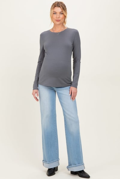 PinkBlush Light Blue Cuffed Wide Leg Maternity Jeans