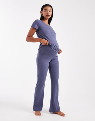ASOS Mamalicious Maternity over-the-bump pants and T-shirt lounge set with nursing function in dark blue