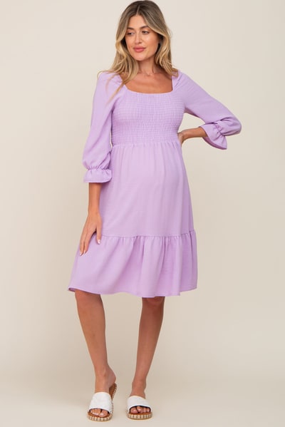 PinkBlush Lavender Smocked Ruffle Maternity Dress