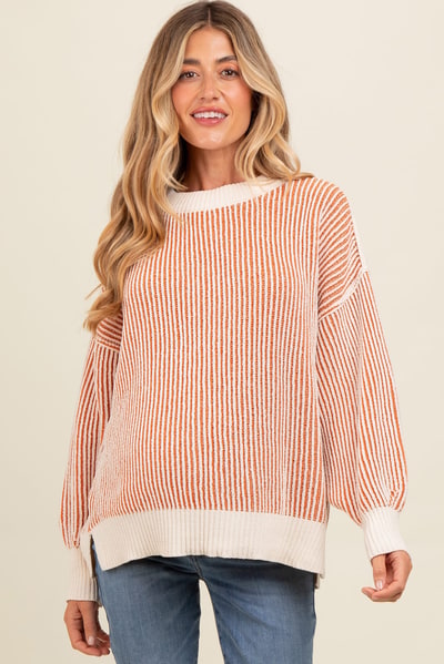 PinkBlush Camel Ribbed Balloon Sleeve Maternity Sweater