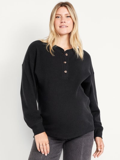 Old Navy Maternity Oversized Cozy Waffle Henley Top