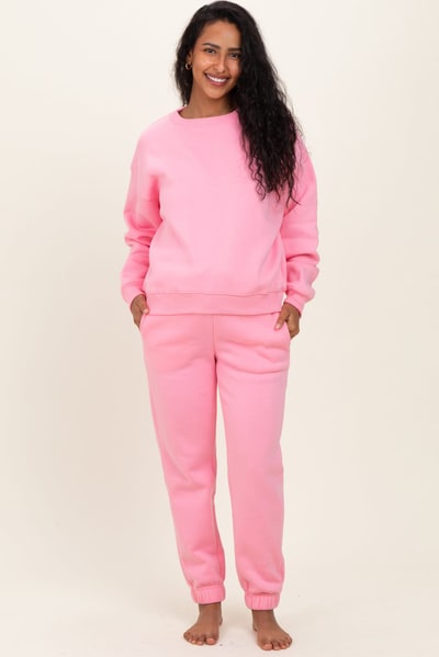 PinkBlush Pink Fleece Long Sleeve Maternity Pullover & Jogger Set