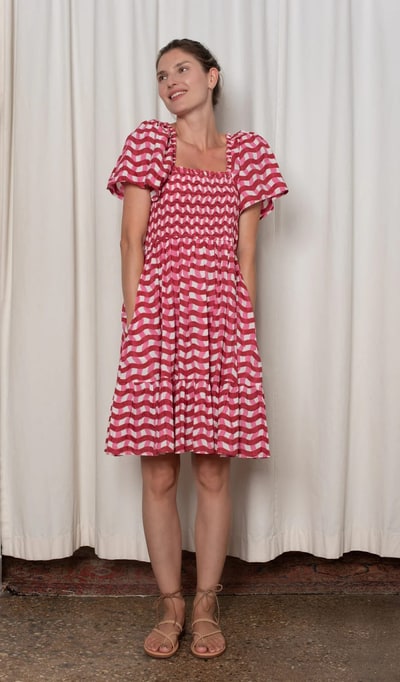 For The Creators Delilah Dress Red and Pink Zigzag Stripe