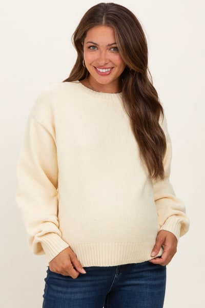 PinkBlush Yellow Chunky Knit Oversized Maternity Sweater