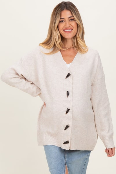 PinkBlush Cream Oversized Maternity Toggle Button Cardigan