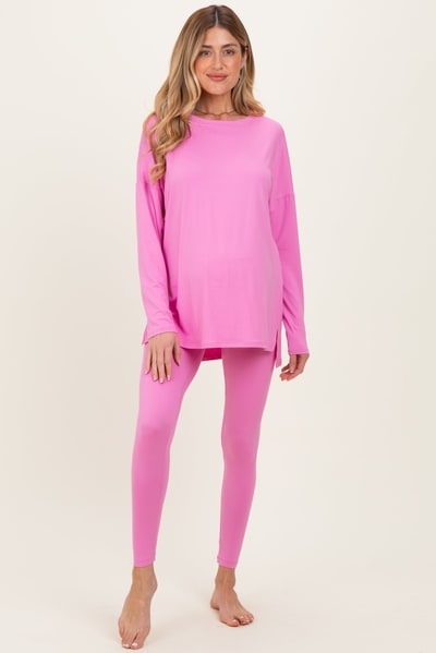 PinkBlush Pink Brushed Knit Oversized Top and Legging Maternity Set