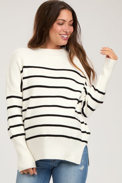 PinkBlush Ivory Striped Drop Shoulder Maternity Sweater