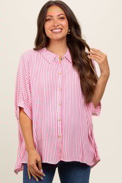PinkBlush Fuchsia Striped Button Up Dolman Maternity Top
