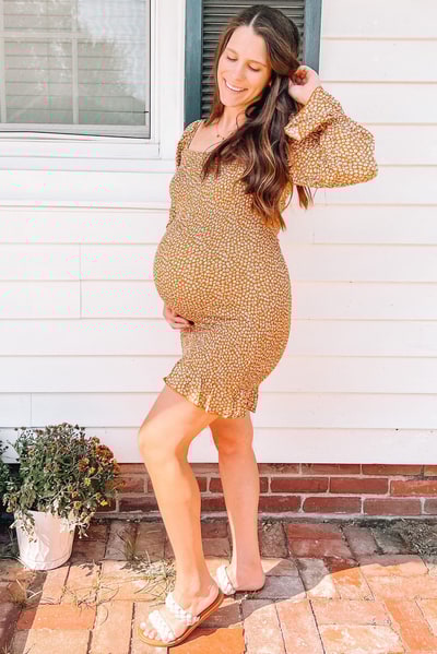 PinkBlush Yellow Ditsy Floral Smocked Long Sleeve Maternity Mini Dress