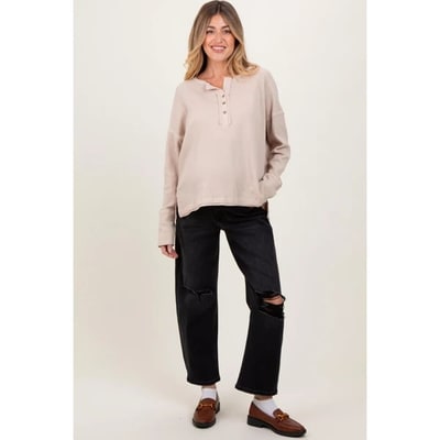 Target Pinkblush Black Distressed Open Knee Cropped Maternity Barrel Jeans 26