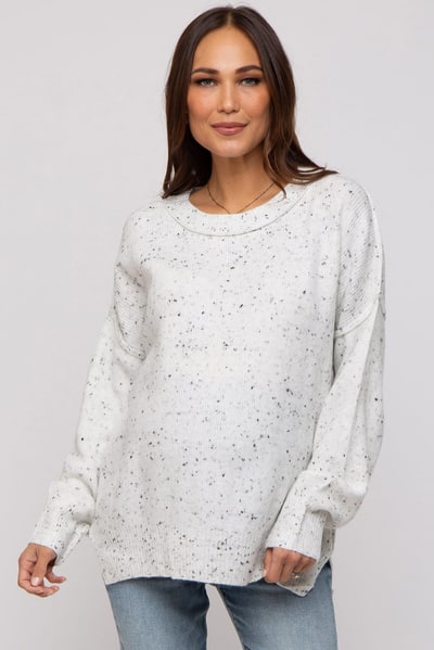 PinkBlush Ivory Speckled Knit Maternity Sweater