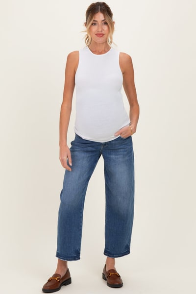 PinkBlush Blue Cropped Barrel Leg Maternity Jeans
