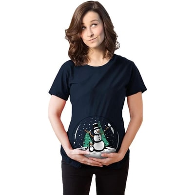 Target Maternity Snow Globe  T Shirt Funny Cute Christmas Reveal Pregnancy Announcement - Crazy Dog Maternity T Shirt Gift For Christmas Navy S