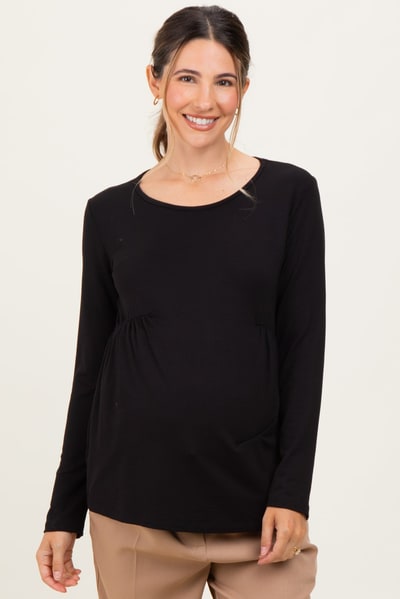 PinkBlush Black French Terry Long Sleeve Scoop Neck Maternity Top