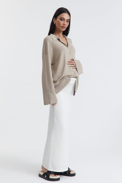 Legoe Heritage LS Button Down Collar Top (Taupe)