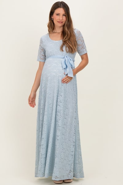 PinkBlush Light Blue Lace Sash Tie Maternity Gown