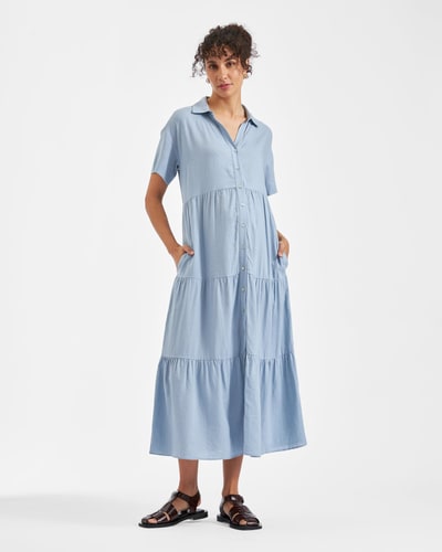 Ripe Maternity Macy Longline Linen Dress Pale Blue