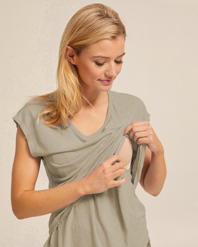 Peachy Mama Linen Nursing Tee - Sand
