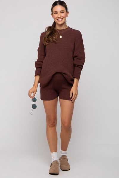 PinkBlush Brown Sweater and Short Maternity Set