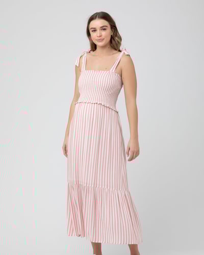 Ripe Maternity Ollie Smocked Dress  Terracotta / White