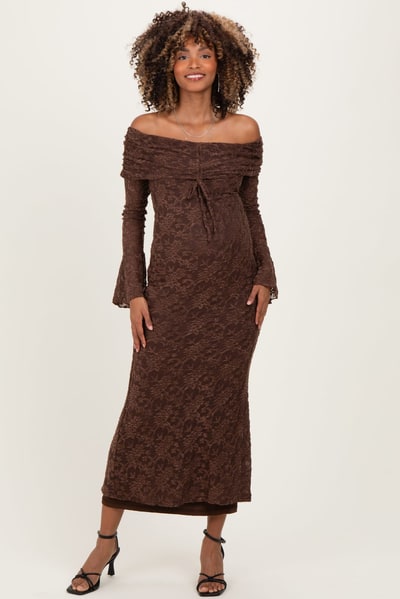 PinkBlush Chocolate Lace Off Shoulder Maternity Maxi Dress